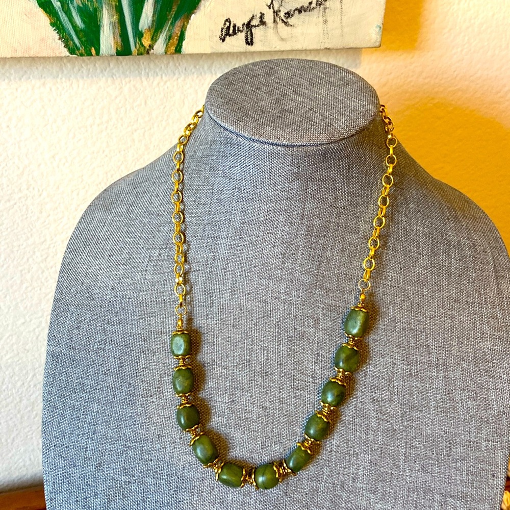 Vintage 90s Artisan Green Agate Stone Necklace